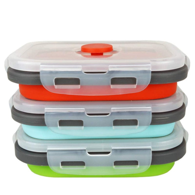 CCyanzi ECOmorning 3 Piece Silicone Food Storage Containers Collapsible Silicone Bowl with Airtight Silicone Lids, Collapsible Lunch Box - Microwave, & Freezer Safe, 350ML - Image 1